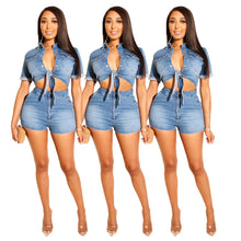Load image into Gallery viewer, European And American Women's Clothing Fashion Casual Denim Shorts Short Top Two-piece Set
