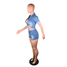 Load image into Gallery viewer, European And American Women's Clothing Fashion Casual Denim Shorts Short Top Two-piece Set
