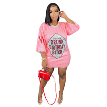 Load image into Gallery viewer, Women's Sequin Sequined Printed Round Neck Shirt With Half Sleeve Loose Dress